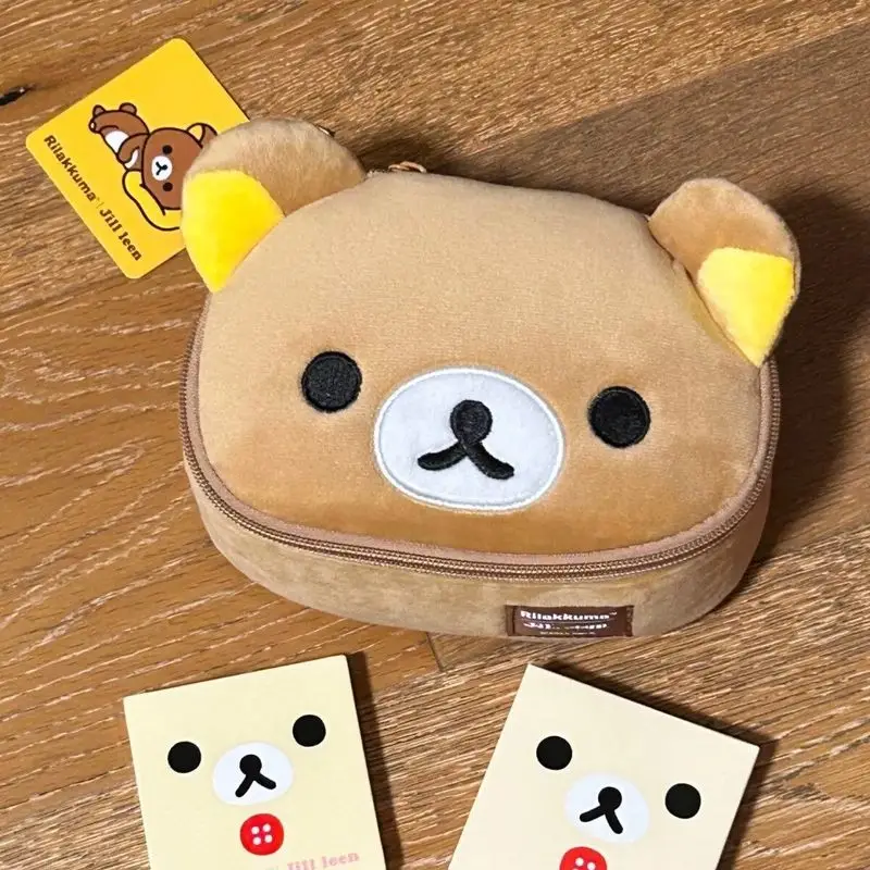 

Косметичка-органайзер Rilakkuma X Jill Leen с милым мультяшным плюшевым 3D-медведем, овальная, для хранения косметики, для женщин и девочек, на каждый день