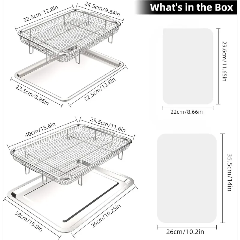 Air Fryer Basket,  2 Set Air Fryer Pan and Crisper Tray for Oven, Non-stick Oven Air Fryer Basket