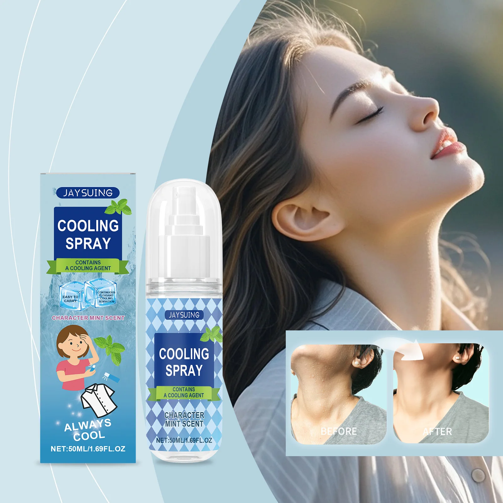 Instant Cooling Spray Summer Refreshing Mist Ice Feeling Anti Heat Hydrating Skin Care Portable Outdoor Training Cool Mist 50ml