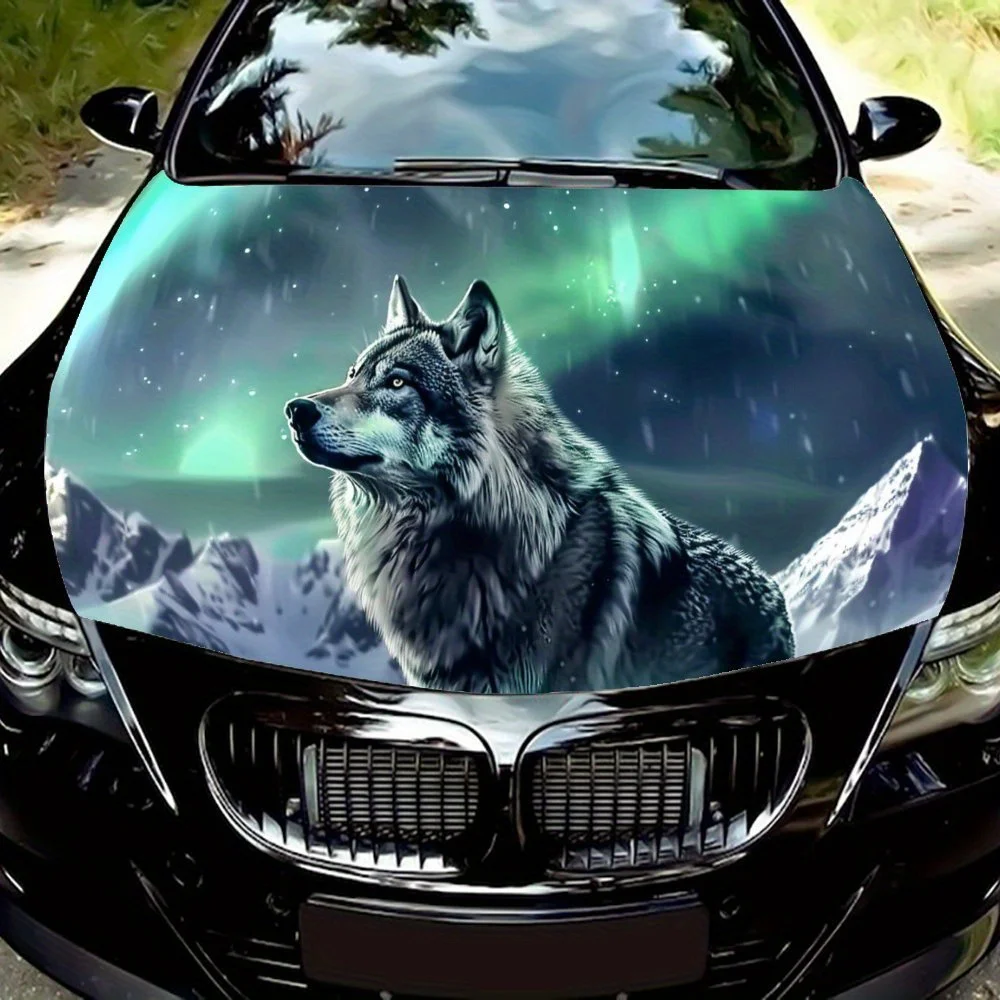 

Дизайн наклейки на капот автомобиля с волком под горами Авроры, прочный материал ПВХ, легко разбирается, водонепроницаемый, очень подходит для
