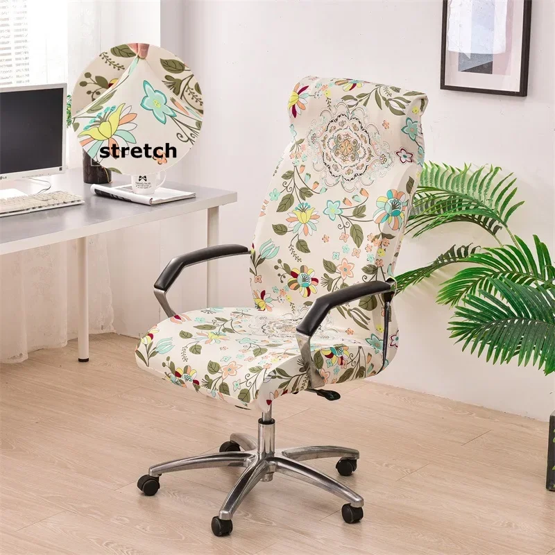 Geometric Universal Office Chair Covers Floral Printed Computer Chairs Cover Non Slip Rotating Gaming Armchair Case Protector