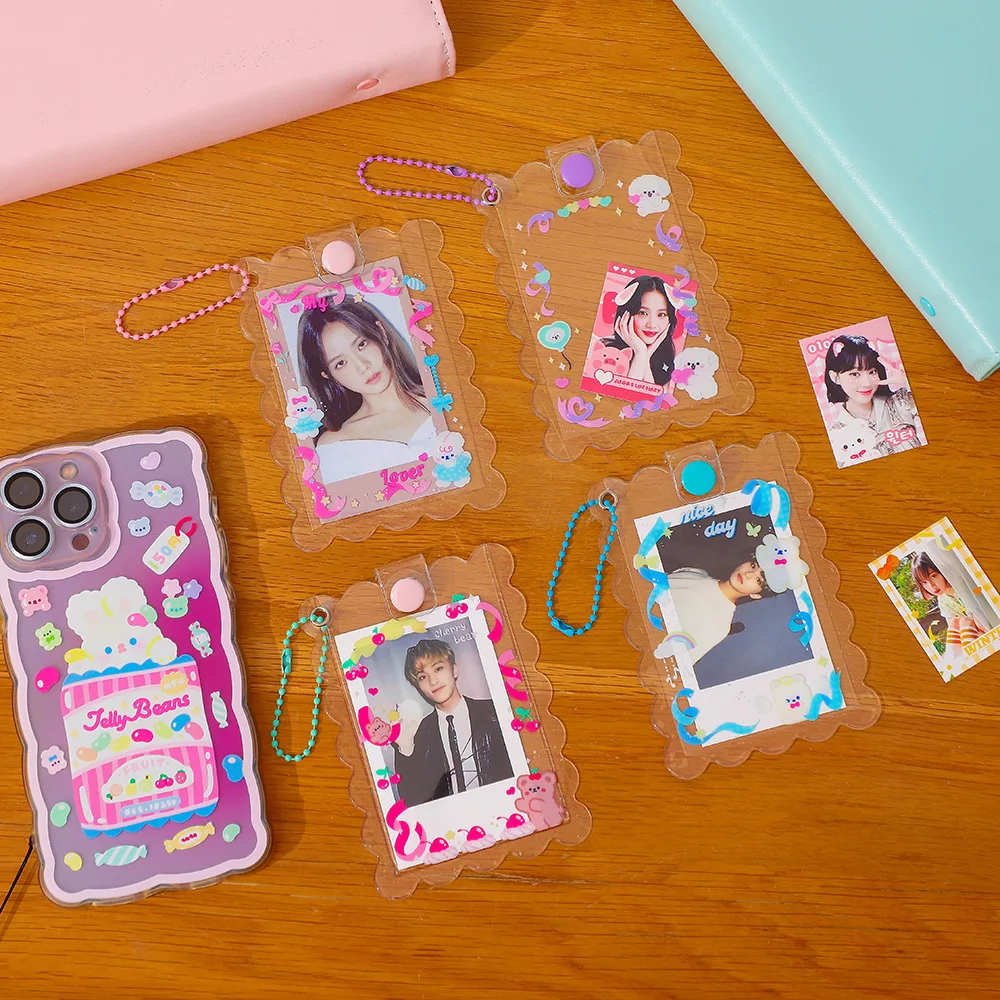 INS Photocard Holder Girls Transparent Kpop Guka Card Case Student Three Inch Small Id Card Case Storage Key Pendant Meal