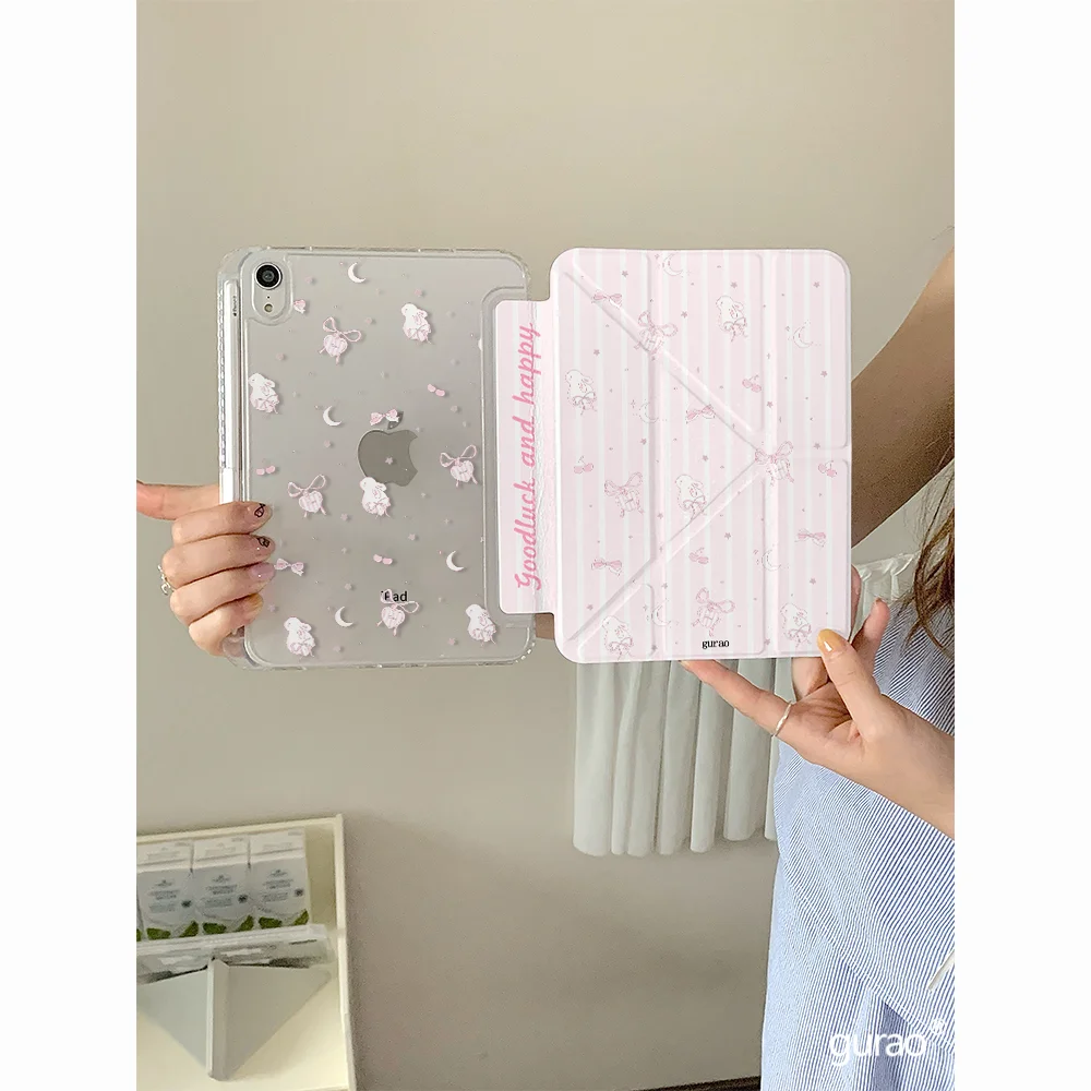 

Pink Rabbit Bowknot New Tablet Case For iPad Pro 11 12.9in 13 M4 M5 Case 9.7 10.2 5/6th 7/8/9 10 11th Mini Air 3 4 5 6 7 Cover