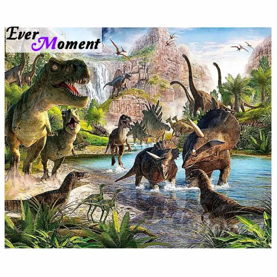 Ever Moment Diamond Embroidery Fierce Big Dinosaur Diamond Mosaic Full Square Round Drills Artwork Home Decoration ASF1150