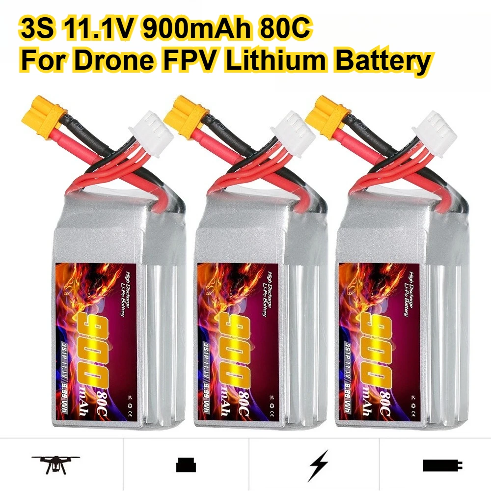 

900mAh 3S 11.1V 80C Compatible with 2-2.5 Inch RC Drone FPV High-voltage Lithium Battery