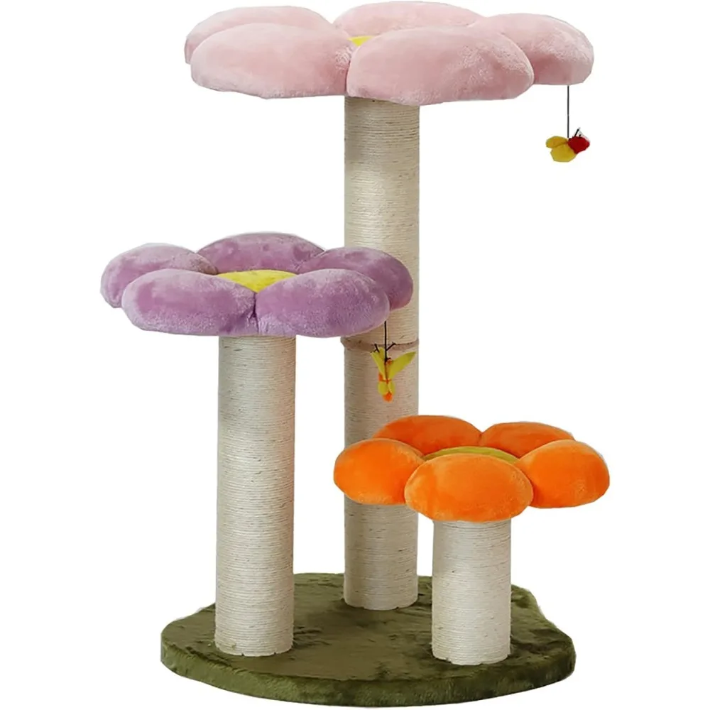 

LUCK Large Cat Tree Tower, With Three Thick Sisal Pillars And Three Comfortable Flower-Shaped Nests,Cat Tree With A Stabl