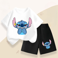 Summer Children's Casual Outfits Stitch Printed Boys Short Sleeved Top Sets Kids T Shirt Shorts Two Piece Suit Disney 2025