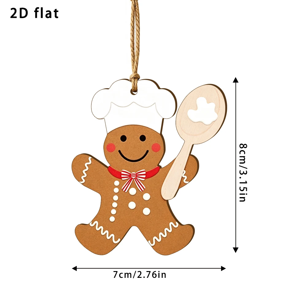 Wooden Gingerbread Man Hanging Ornament, Chef Gingerbread Plaque Pendant, Xmas Tree Door Wall Hanging Decor
