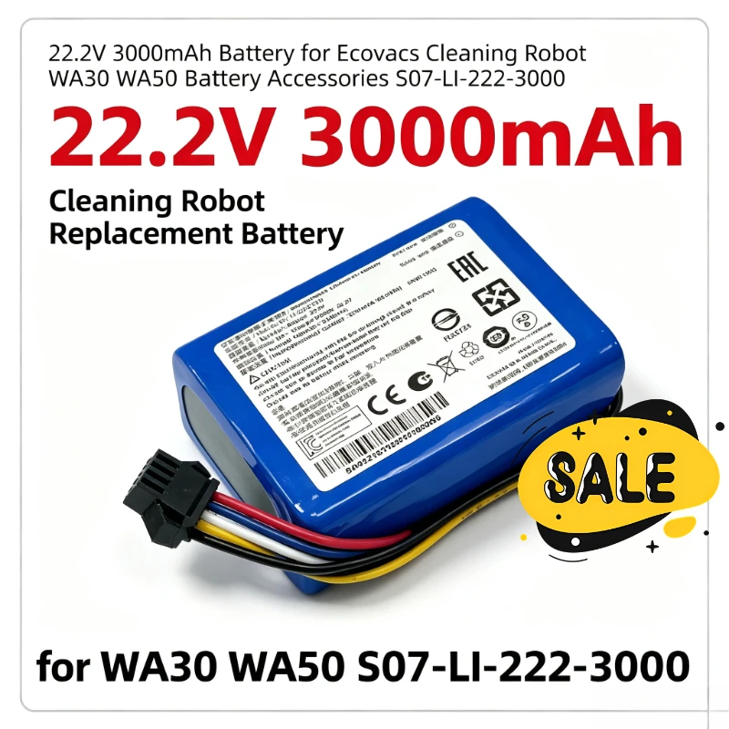 Upgrade WA30 WA50 S07‑LI‑222‑3000 Battery Accessories New 22.2V 3000mAh Rechargeable Battery for Ecovacs Cleaning Robot