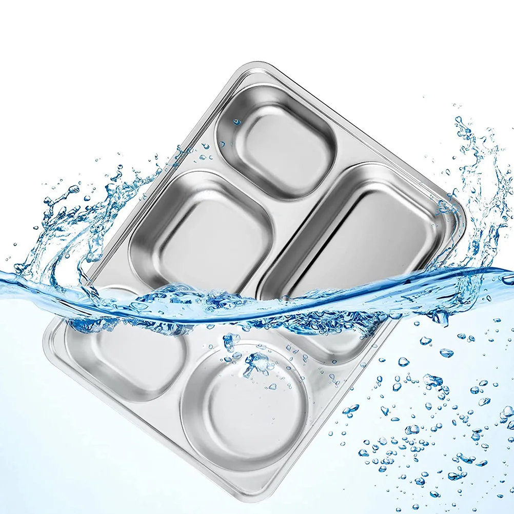 

3 Pcs Stainless Steel Lattice Dining Tray Food Plate Bento Trays Compartment Plates Aldult Student