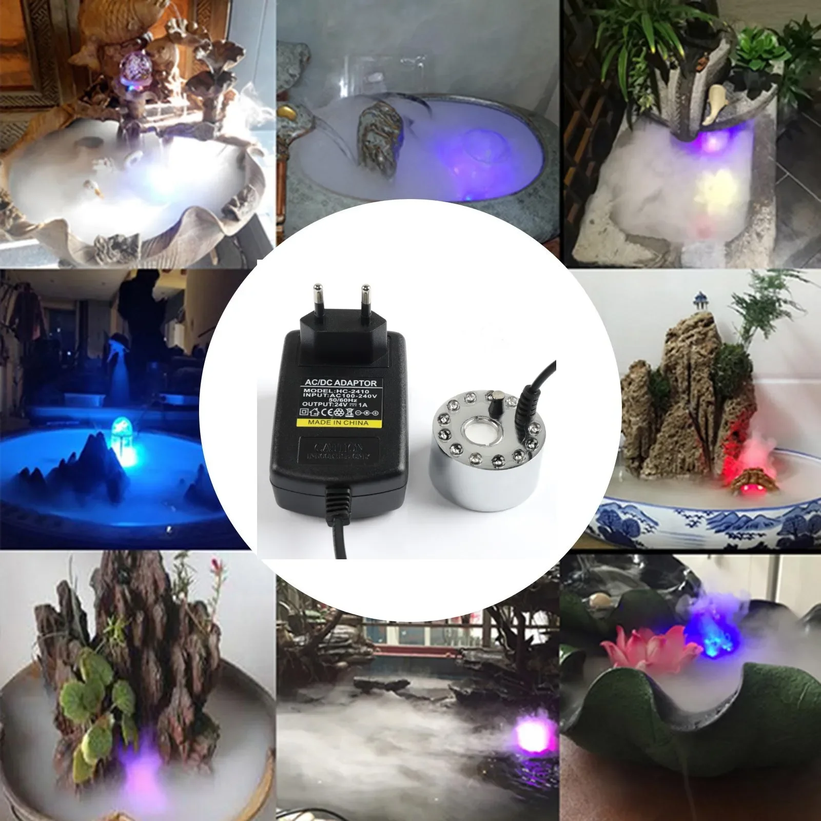 بخاخات حمام السباحة البستانية، ضوء ملون، رذاذ بالموجات فوق الصوتية، ضوء LED فلاش لتزيين الهالوين، نافورة الماء، مبيد البركة