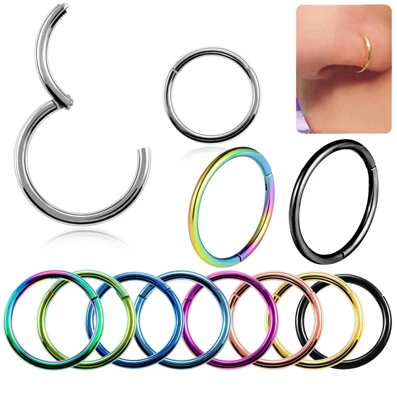 1Pcs Titanium Hinged Segment Nose Ring Ear Cartilage Tragus Helix Lip Piercing Nose Rings Studs Rainbow Gold Black Punk Jewelry