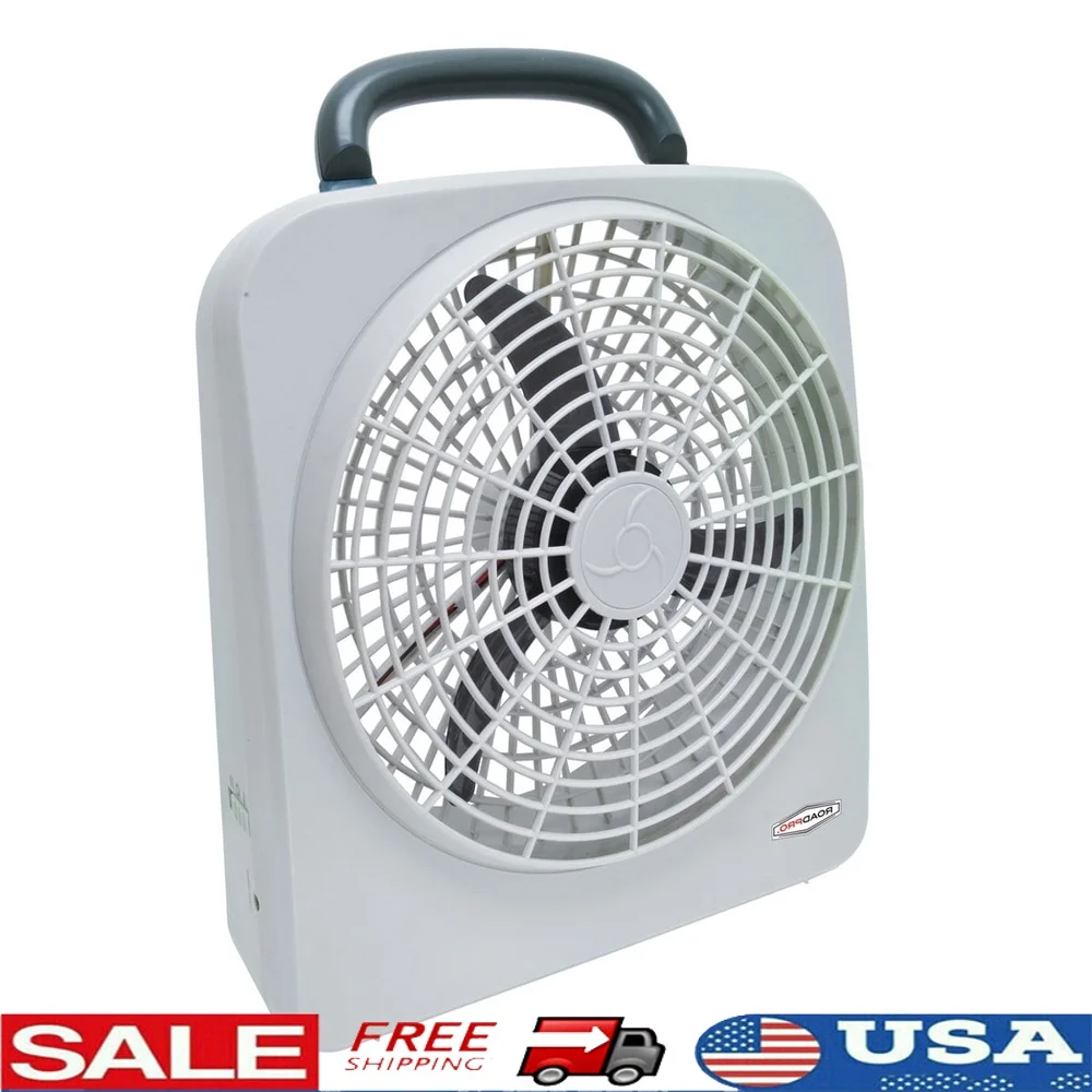 المحمولة 10 بوصة المزدوج سرعة مروحة سيارة RV قارب مدعوم من 12 فولت التوصيل أو بطارية خلية D 40 ساعة عمر البطارية مقبض قابل للطي