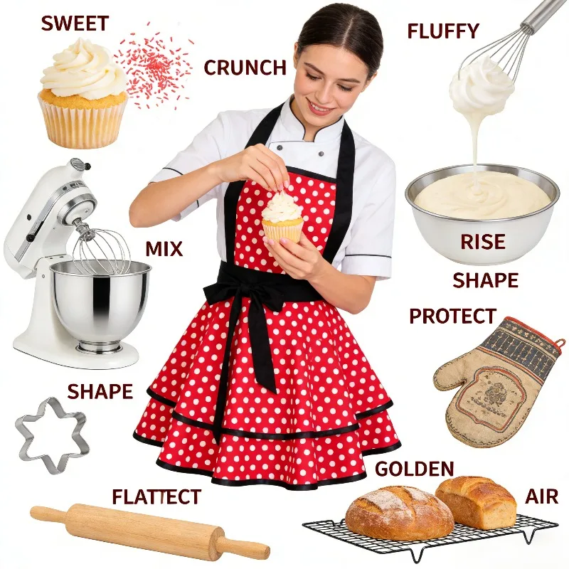 

Cotton Polka Dot Double Layer Apron for Women Kitchen Cooking Painting Work Baking Apron