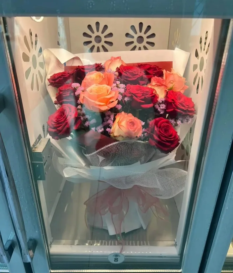 آلة بيع الزهور الطازجة ذات الخزانة الأوتوماتيكية بالكامل الذكية مع نظام تبريد لباقات الورد في مركز التسوق