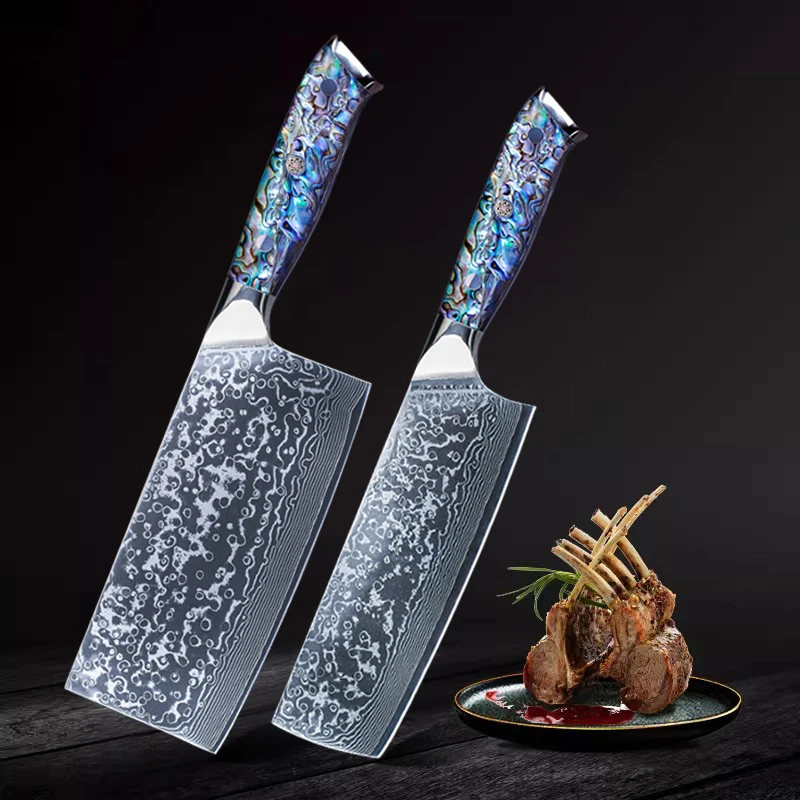 

Professional Chef Knife Set Chinese Cleaver Slicer Nakiri Knife 67 Layer Damascus Steel Kitchen abalone handle