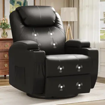 Image Rocking Massage Chairs, Home Reclining Sofa Chair, PU Leather, Ergonomic Living Room Chair with Cup Holders, Remote Control