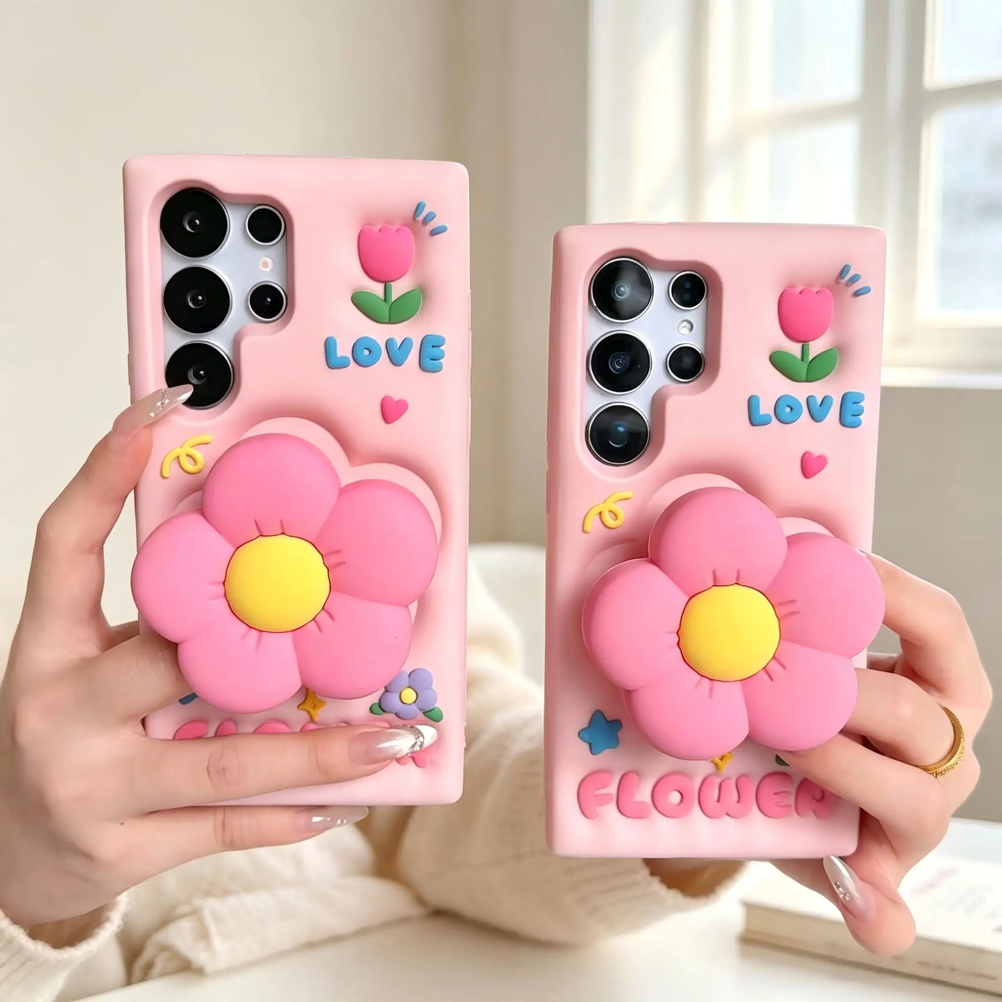 Cute 3D Flower Silicone Phone Case with for Samsung Galaxy S22 S23 S24 S25 S26 Ultra Plus A15 A25 A26 A36 A56 Shockproof Cover