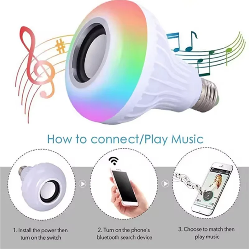 

【Новый купон пользователя】E27 Smart RGB Беспроводная Bluetooth-колонка Лампа для воспроизведения музыки Светодиодная лампа с регулируемой яркостью и пультом дистанционного управления