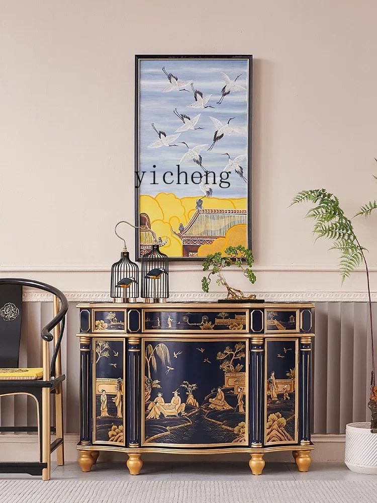t-20  French villa entry solid wood decorative cabinet living room classical storage porch dining side locker