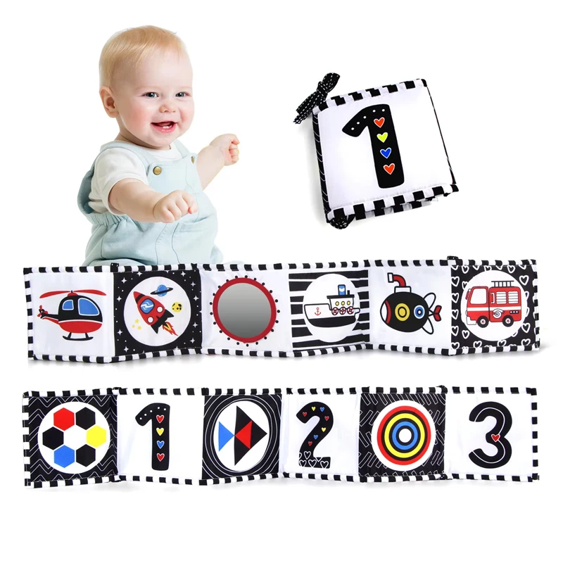 Baby Crib Book Toys for Newborns 6 12 Months Baby Accessories Sensory Toys Educational Black White Baby Toys Animal Cloth Book