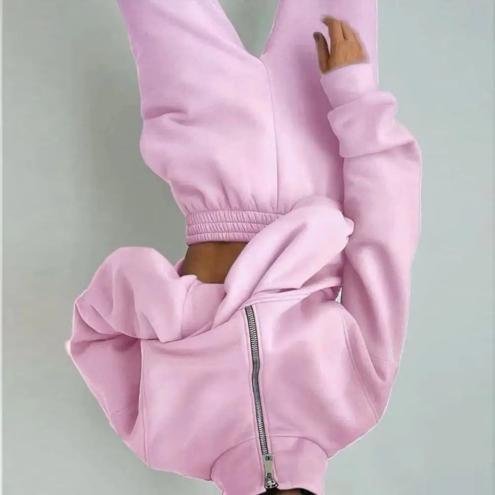 

2026 Women 2 Piece Outfits Stand Collar Half Zip Sweatshirts Wide Leg Sweatpant Tracksuit Oversized Sweatsuit Lounge Set