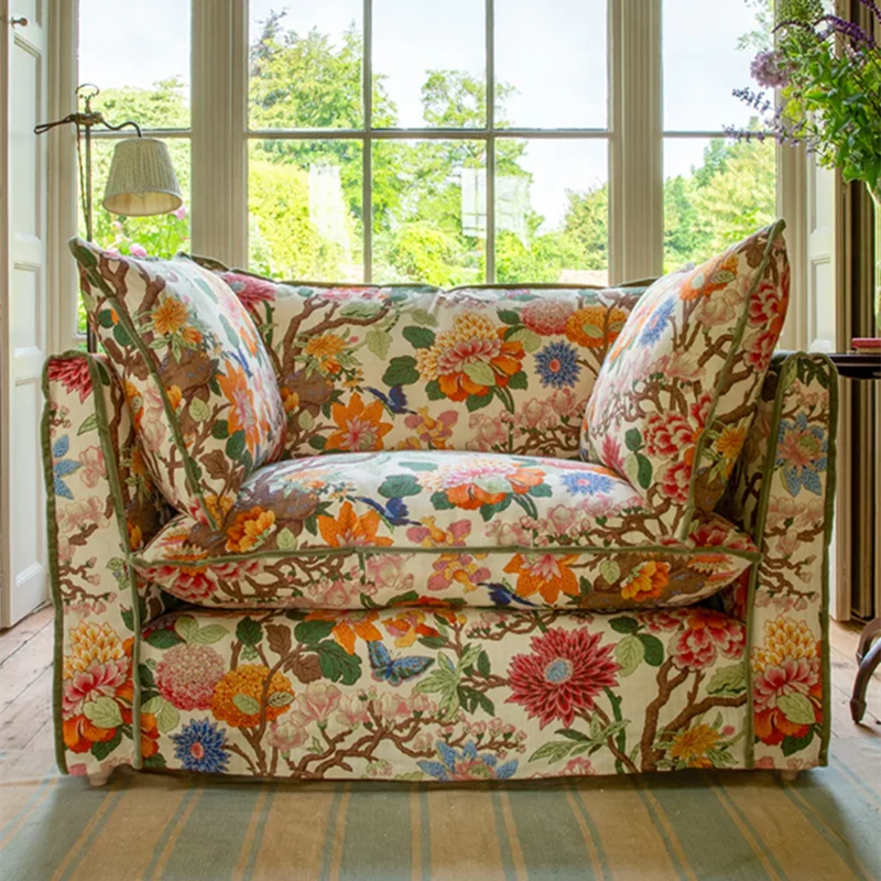 

American retro French printing color pastoral removable and washable single chair small apartment living room balcony homesta