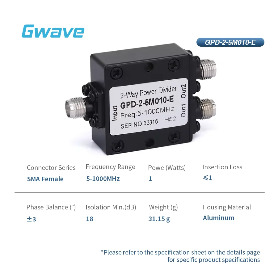 2-Way For SMA Power Divider For Telecom 1 Watt Rated 5 MHz To 1 GHz
