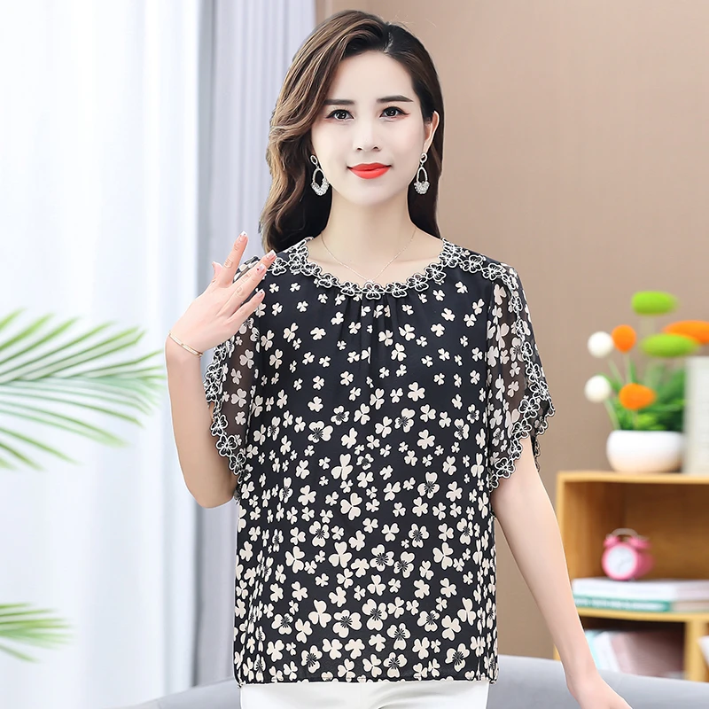 Plus Size 7XL Summer Fashionable Printing O-neck Short Sleeve Blouse Ladies Temperament Pullover Shirts Women Clothing Tops