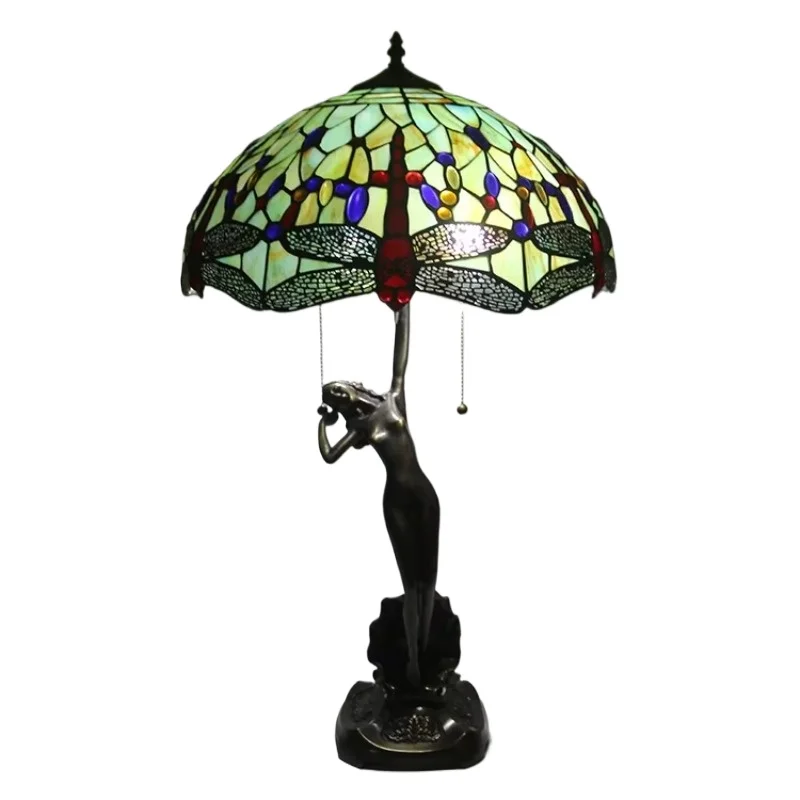 

16-Inch desk lamp antique green stained glass luxury unique copper-based lamp