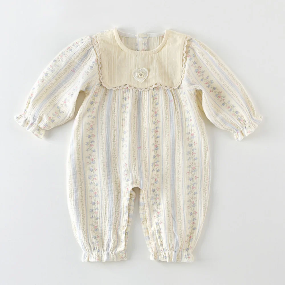 Gauze Rompers Baby Girl Floral Spring Autumn First Birthday Princess Infant Boutique Clothing Newborn Jumpsuit Long Sleeve
