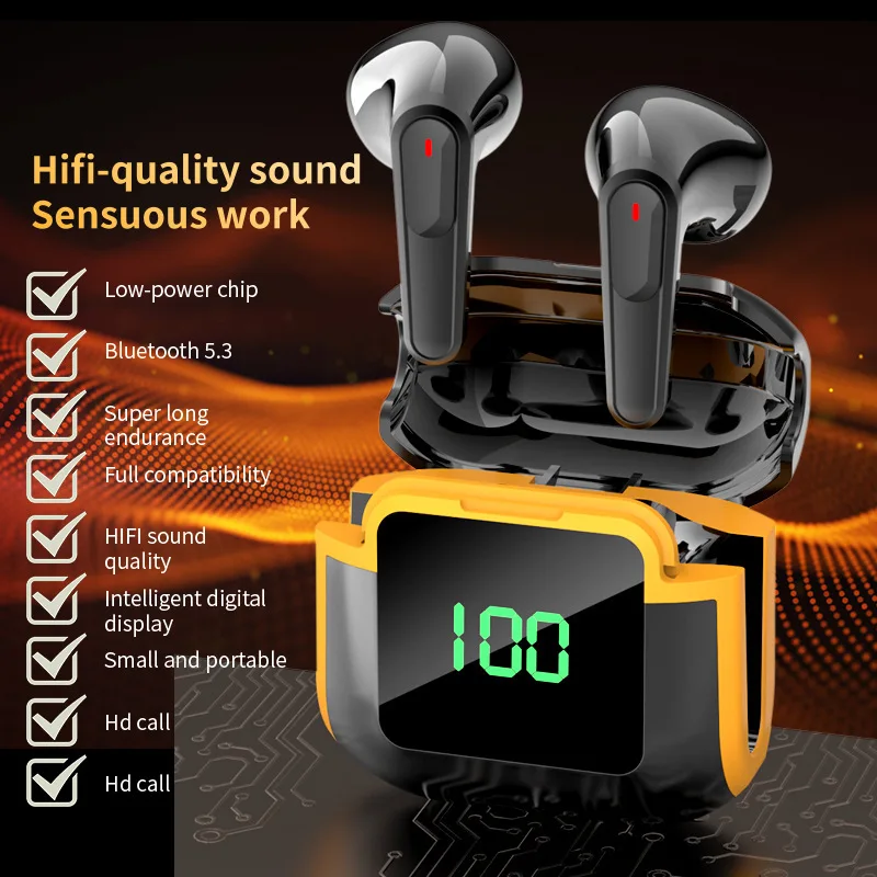 Digital Display TWS Wireless Bluetooth Earphones Noise Cancelling HiFi Sound Low Latency Sports Gaming Earbuds Long Endurance