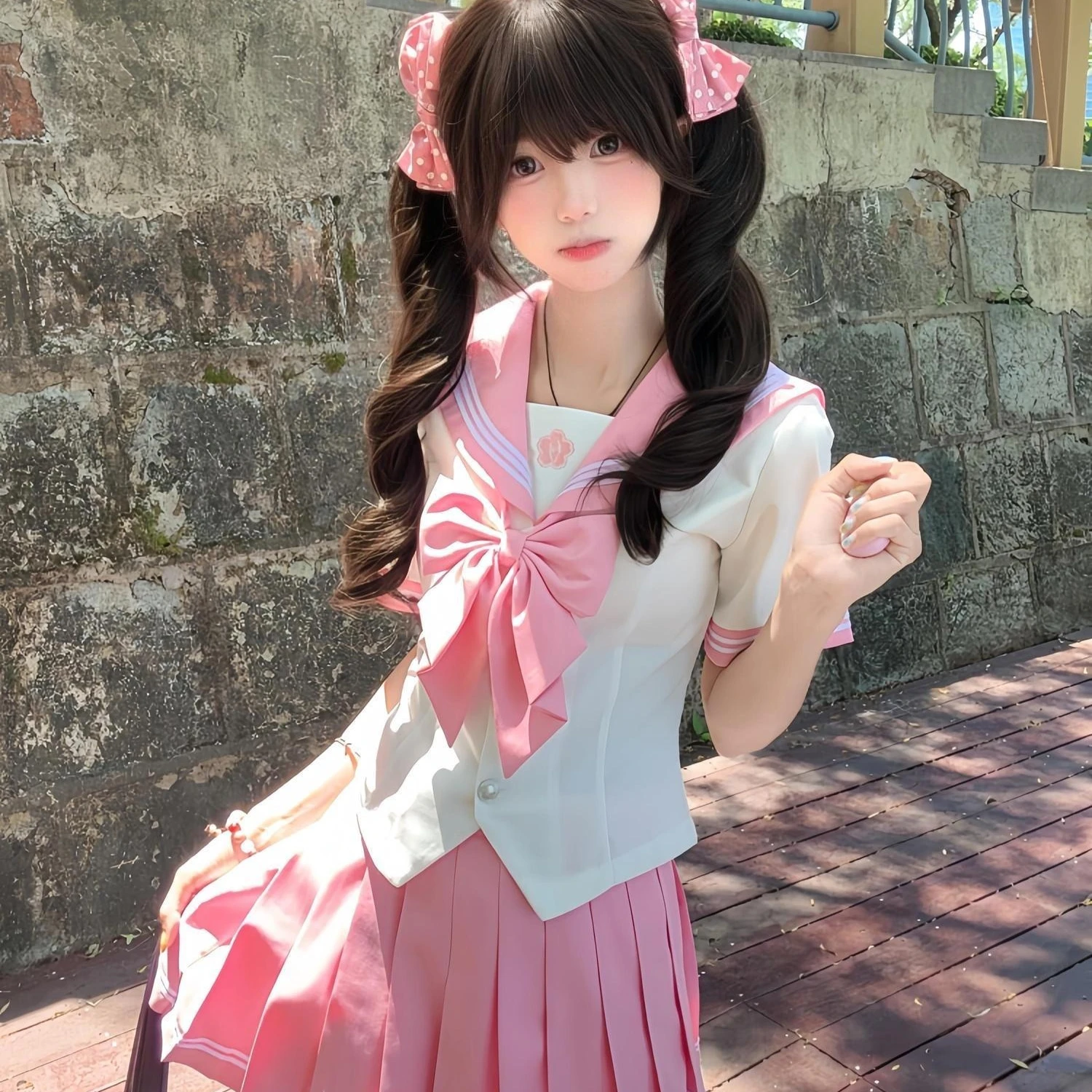 2026 Pink JK Uniform Short-Sleeved Sailor Suit School Cute Center-Fit Waist Set Role Playing
