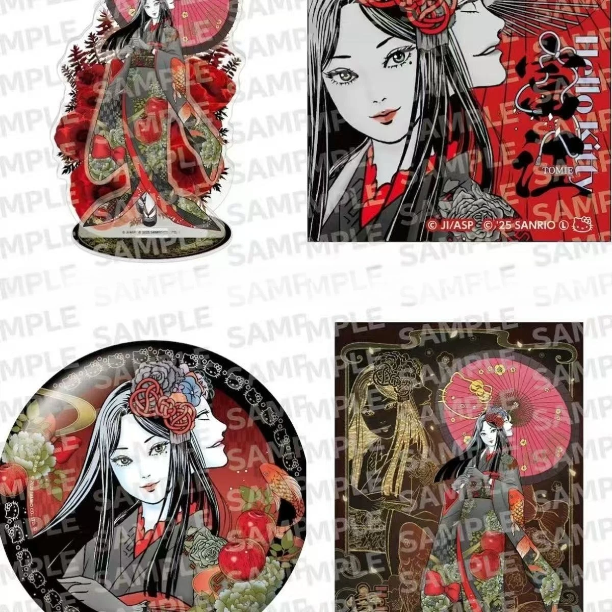 Junji Ito الأجهزة الطرفية الهزلية Acg الديكور تومي الاكريليك حامل كيمونو كيتي توميز تمثال 2025 شارة معدنية جمع لعبة هدية