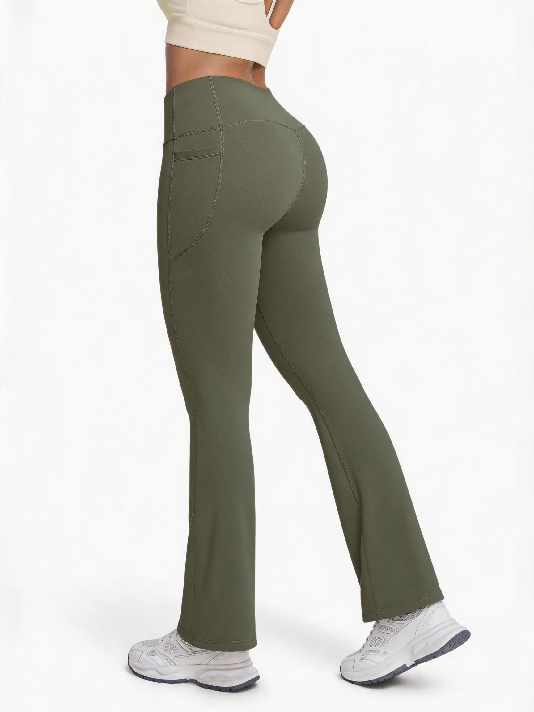 Women's High Waisted Flare Leggings with Pockets, Buttery Soft Naked Feeling Bootcut Yoga Pants, Tummy Control & Butt Lifting Wo