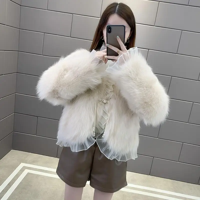 

ZXRYXGS Classic Lace Luxury Imitation Fur Jackets Women Coats 2024 Autumn Winter Clothing Fashion Elegant Style Woman's New Coat