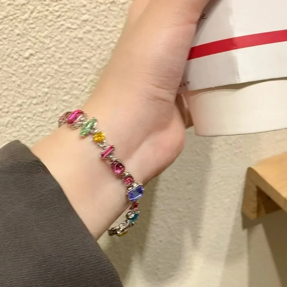 New Colorful Crystal Necklace Bracelet Chain for Women Elegant Clavicle Chain Irregular Zircon Necklace Party Jewelry Sets Gifts image 5