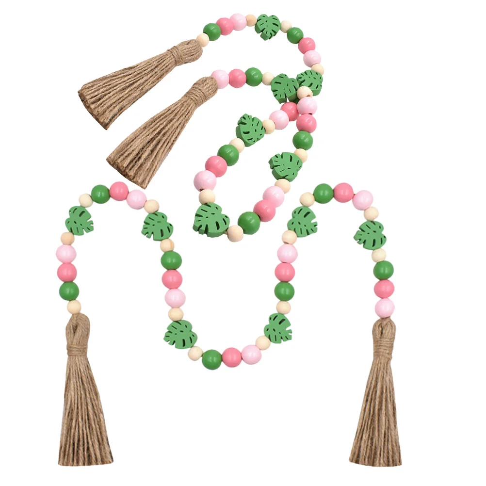 

2Pcs Rustic Wooden Beaded Garland Tassel Hanging Wall Beads Decoration Home Party Festival Decor Beads Garland