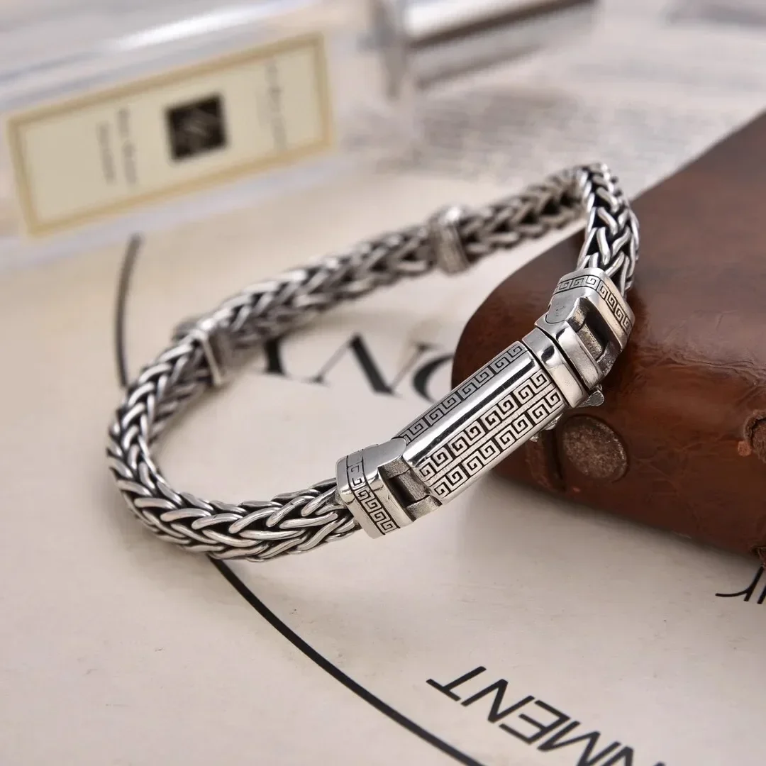 New Personalized Handwoven Emblem Silver Color Bracelet Trendy Men\'s Wear Transport Fashion Jewelry
