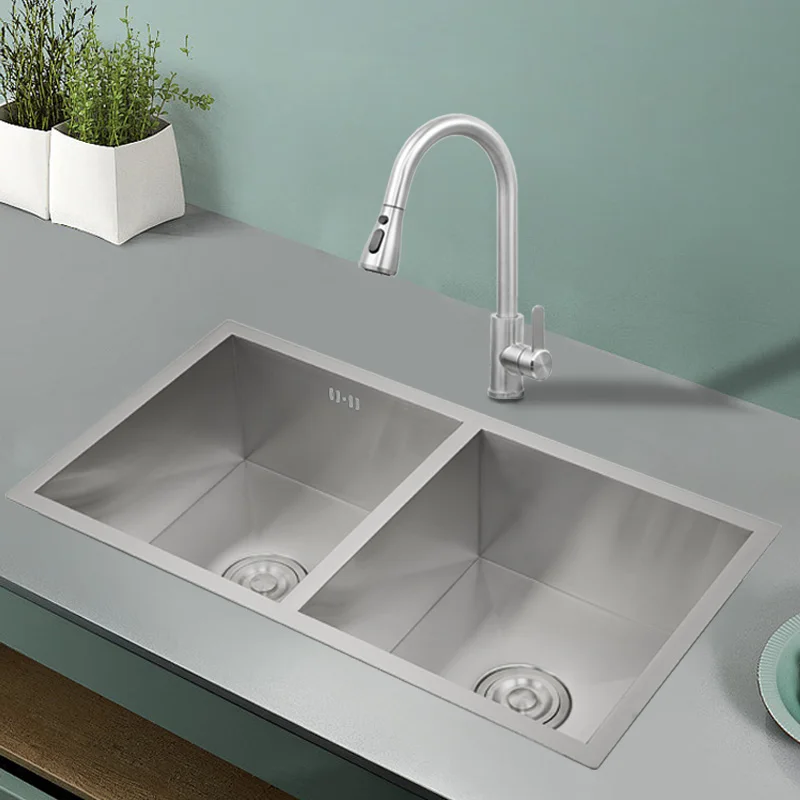 

# 304 Stainless Steel Kitchen Sink Modern Handmade Underneath Kitchen Sink Thickening High-capacity Double Bowl Sink Kitchen