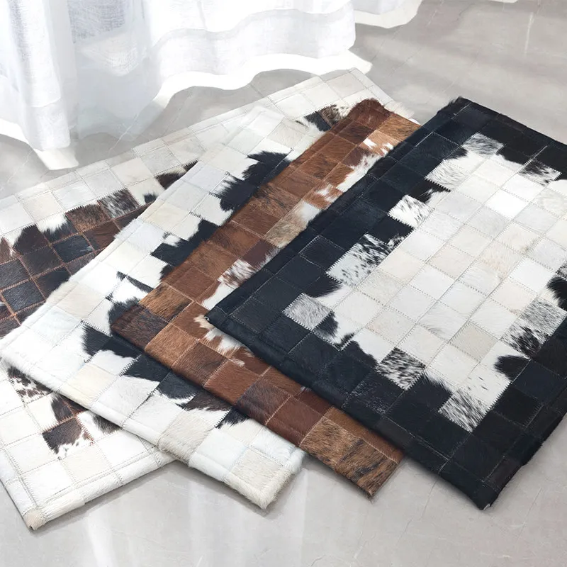 

Handmade Natural Cowhide Entrance Door Mat Bedside Hallway Kitchroom Runner Rug Nordic Rugs Carpet Living Room Bedroom Customize