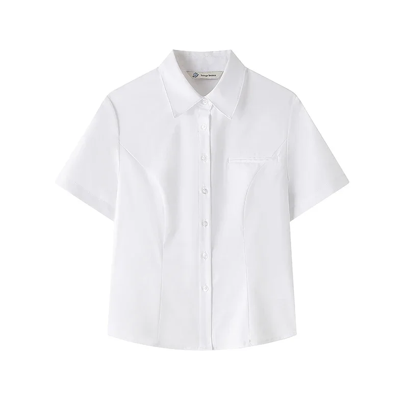 2024 New Summer Japanese Original JK Uniform College Style Basic Style Waist Slimming White Shirt Short Sleeves Top for Girls