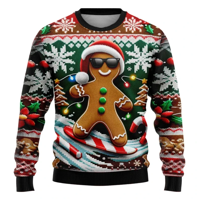3D Print Gingerbread Man Graphic Sweatshirts Men Women New Ugly Christmas Sweater Unisex Xmas Holiday Pullover Casual Clothing