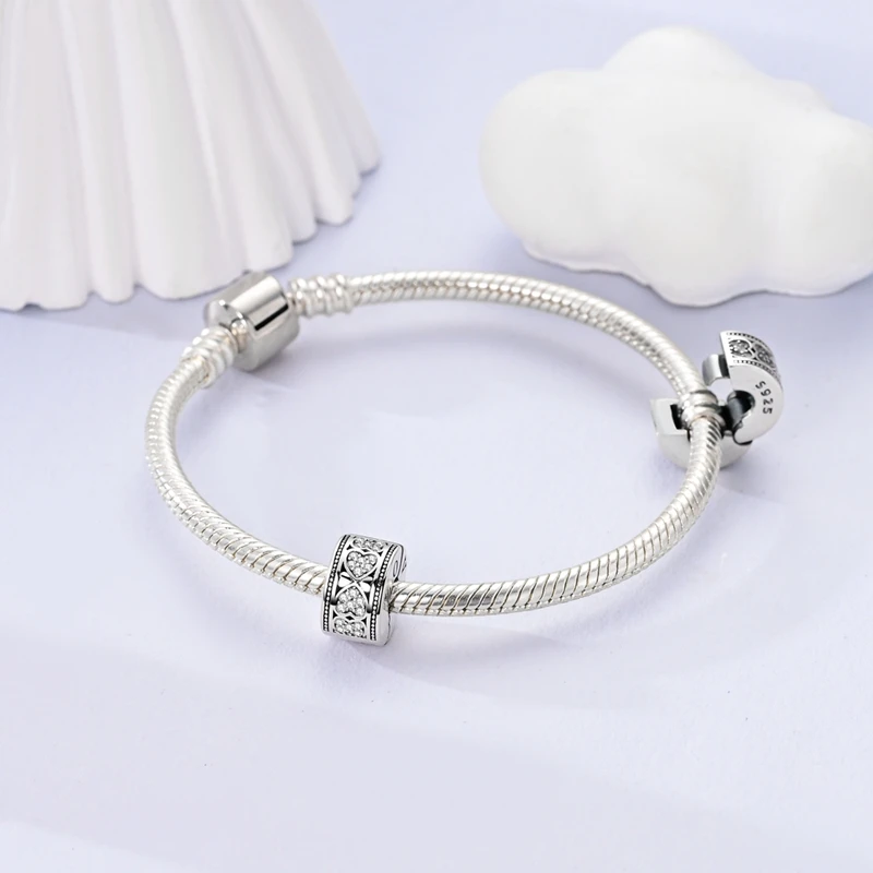 الأصلي سحر الخرز 925 فضة كليب سحر الزركون سيليكون خزر عازل صالح الأصلي سوار DIY سحر النساء المجوهرات