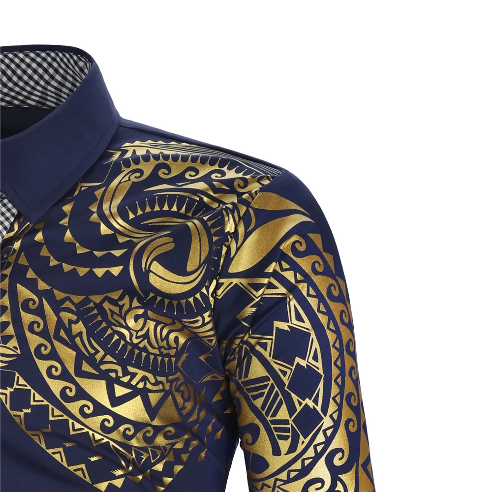 Camicia da uomo di marca 2024, camicie a maniche lunghe di alta qualità in oro di lusso, camicie da uomo bianche nere da lavoro con stampa sociale da ballo