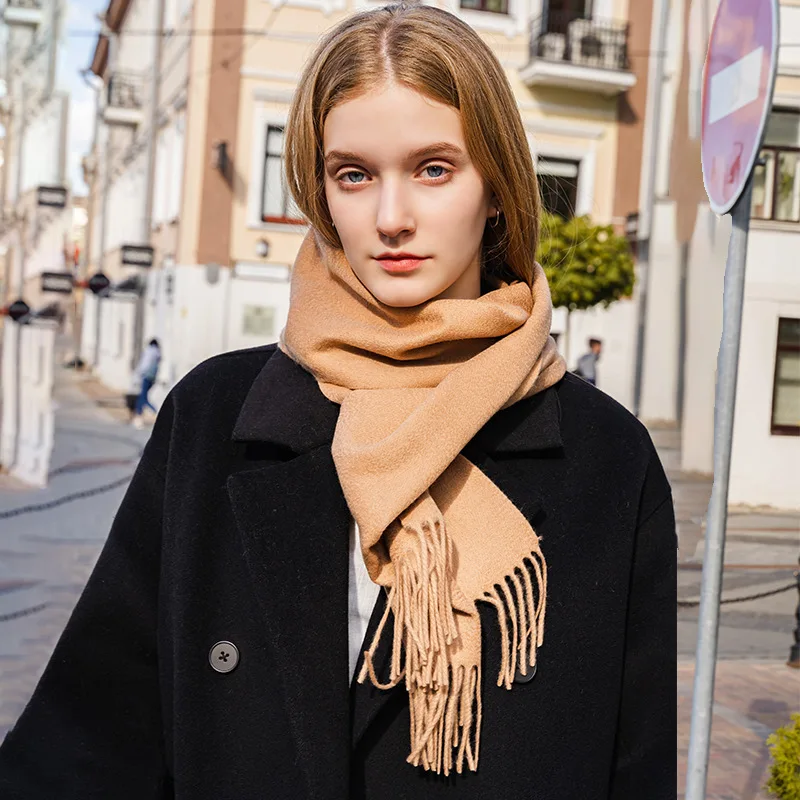 DANA XU 100% Cashmere Scarf Women Winter Warm Soft Solid Color Fringe Shawl Pashmina Luxury Wrap Gift for Her