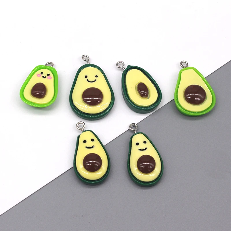 Mix 10pcs/pack Cute Avocado Resin Earring Charms Funny Flatback Cartoon Fruit Pendant For Necklace Keychain DIY Jewelry Make