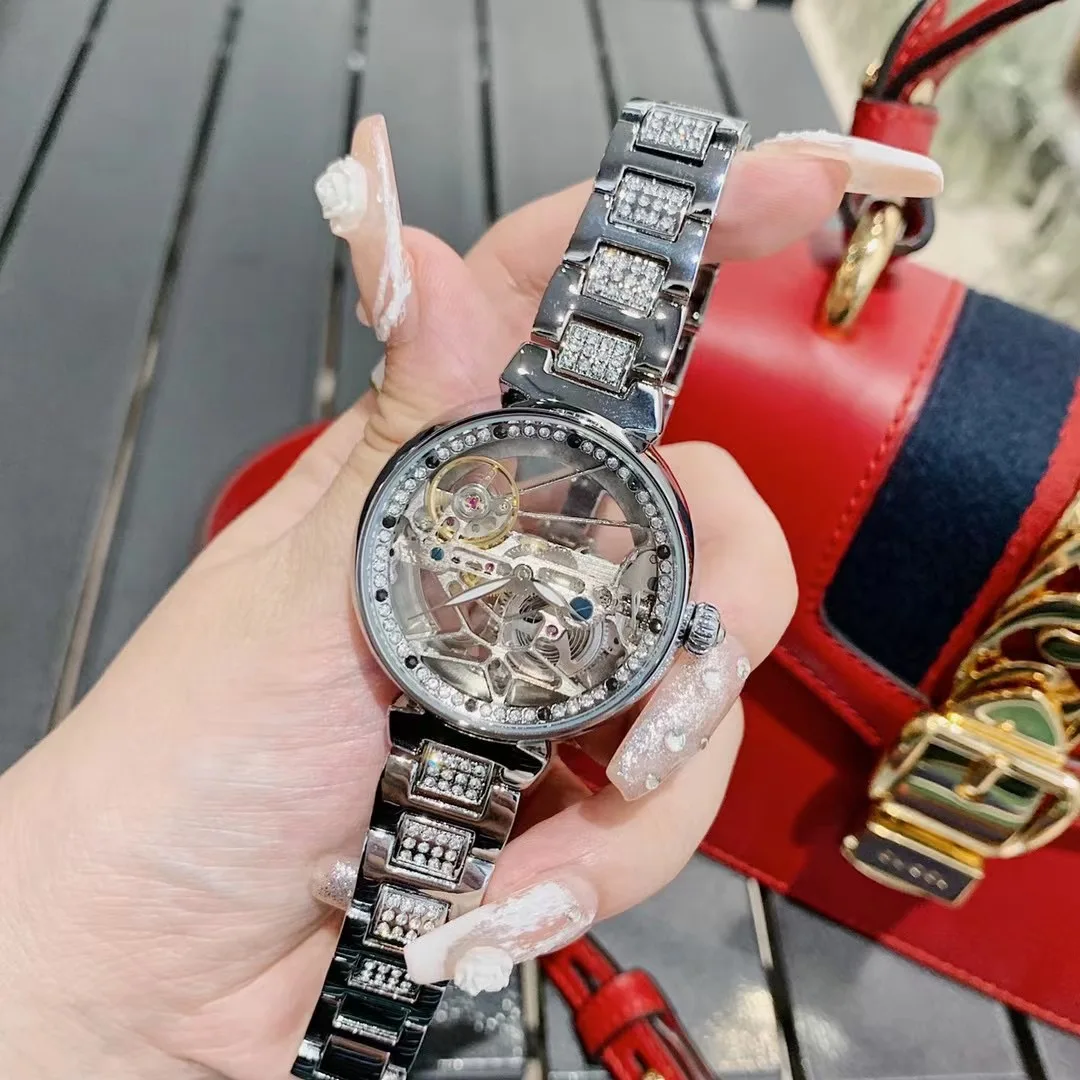 New Original Brand Transparent Automatic Watches for Women Self-winding Wrist watch Full Stell Bracelets Watch Skull Female 3ATM