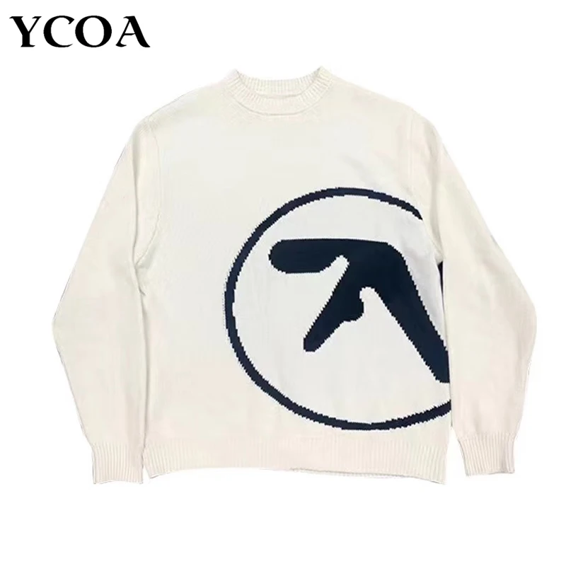 Camisola feminina aphex twin malha inverno oversized vintage manga longa topos jumper pulôver y2k streetwear roupas de moda gráfica