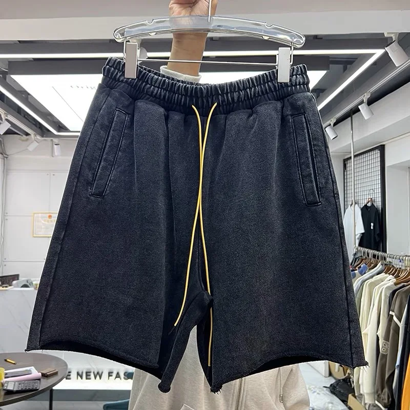 400g heavy wash vintage solid color sports shorts casual pants